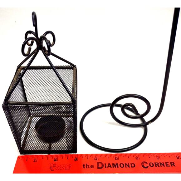 Vintage Hanging Lantern for Votive Candle Antique Look Black Metal Stand Basket - Picture 5 of 6